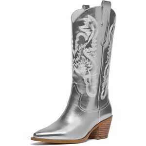 Bieosnli Cowboy Boots for Women Cowgirl Metallic Wide Calf Western Boot Size 11